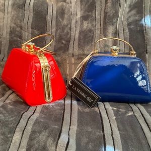Blue and Red Vinyl/Faux Patent Leather shoulder bag purses. Price for both bags